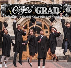 2026 Graduation Decorations-Black and Silver Congrats Grad Black