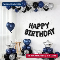 Navy Blue and Black Birthday Decorations for Men,Blue Black White Balloons Happy