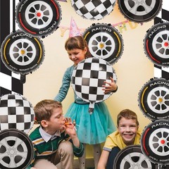 12 PCS Race Car Wheel Balloons Black and White Checkered Balloons Race Car Th…