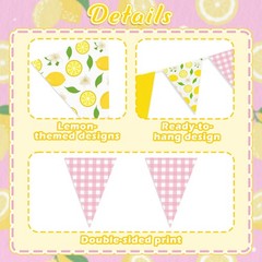 6PCS Lemon Party Decorations Pennant Banners Pink and Yellow Triangle Flags G…
