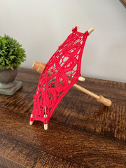 RED Battenburg Lace Parasol 8″ inch Diameter Small Table Decor