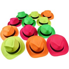 Sombreros de fiesta de plástico neón, fedora con estilo mafioso y gánster
