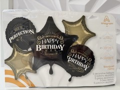 Happy Birthday Aged to Perfection Balloon Bouquet 5pc Black Gold Adult Party