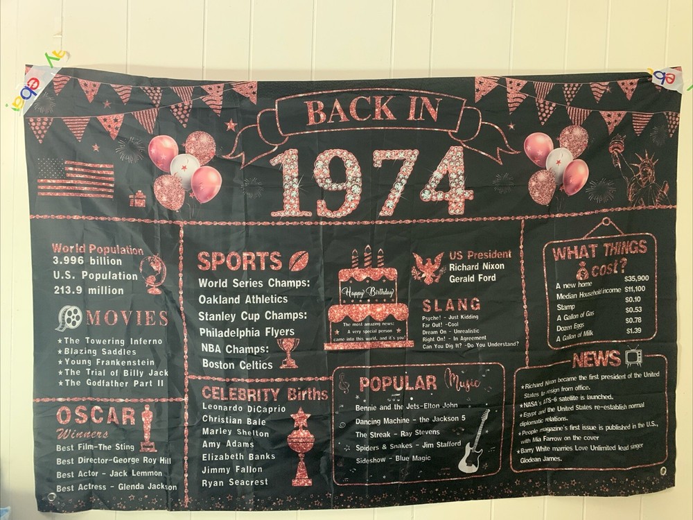 Birthday Banner & Sash Back in 1974 Theme, Large Decoration for Woman