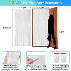 2 PCS White Foil Fringe Backdrop Curtains 3.3×8.2 FT Tinsel Streamers Decor