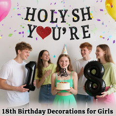 Funny 18th Birthday Decorations for Girls Boys – Glitter 18th Birthday Banner, A