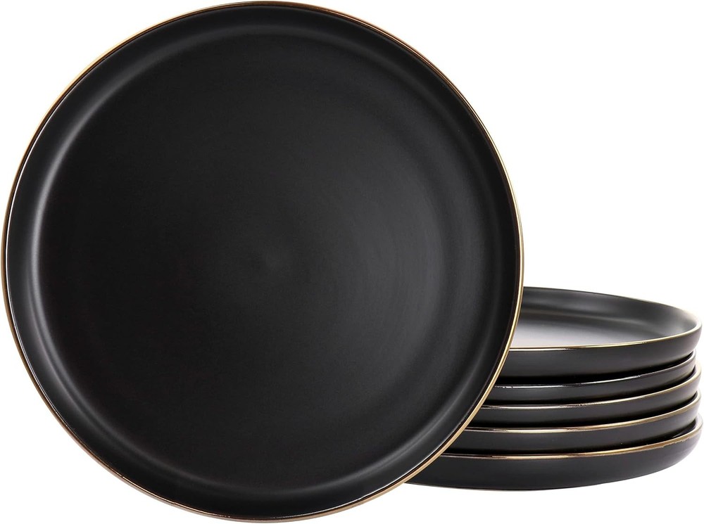 Elama Paul 6 Piece Stoneware Dinner Plate Set in 6 Set, Matte Black