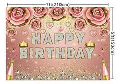Rose Gold Happy Birthday Backdrop 7X5 Ft Floral Glitter Diamonds Champagne New