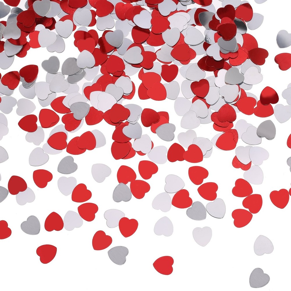 Red Silver Heart Confetti Metallic Valentine Wedding Party Decor 1 Ounce