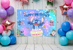 5×3 Stitch and Angel Happy Birthday Backdrop Banner Party Decoration