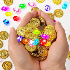 MARFOREVER 246 Pcs Pirate Treasure Gems and Gold Coins Plastic Gems Jewels Fake