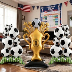 3PCS Soccer Party Decorations – Large Soccer & Trophy Foil Balloon Set, Sport…