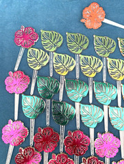 Lot of 48 Palm Leaf & Hibiscus Deco Party Pics