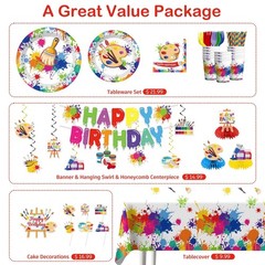212pcs Paint Party Supplies Set – Disposable Plates & Plastic Tablecloths for Ki