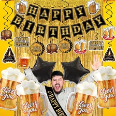 Black and Gold Party Decorations for Men and Women: Happy Birthday Banner, Fr…