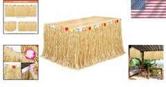 Hawaiian Luau Grass Table Skirt Tropical Party Decorations 9 Feet x 29.5 Inch