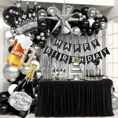 Black and Silver Party Decorations, Black Silver White Foil Balloons Happy Ba…