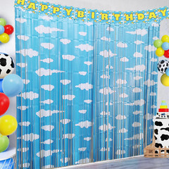 Blue Sky White Clouds Birthday Party Supplies Cartoon Story Blue Tinsel Foil Fri