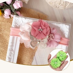 12Pcs 2″ Chiffon Flowers with Rhinestone Pearl Sewing Fabric Flowers,Light Green