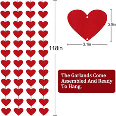 100 Hearts Felt Valentines Garland Valentines Day Decorations 4 Pack (Each 10Ft)