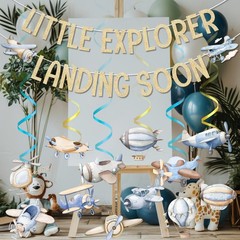 Airplane Baby Shower Decorations Adventure Awaits Baby Shower Hanging Swirls …