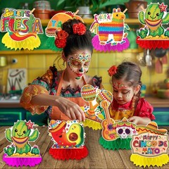 8 PCS Cinco De Mayo Party Decorations Mexican Fiesta Table Honeycomb Decor