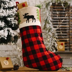 Christmas Stocking Sock Plaid Elk Party Gift Candy Bag Hanging Pendant Tree