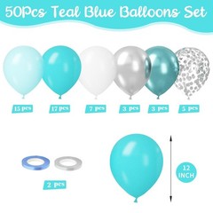 Teal Blue Balloons, 50Pcs Metallic Teal and Silver Balloons, Turquoise Light …