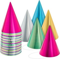 50 Pack Birthday Party Cone Hats for Kids and Adults, Bulk Set in 5 Colors (M…
