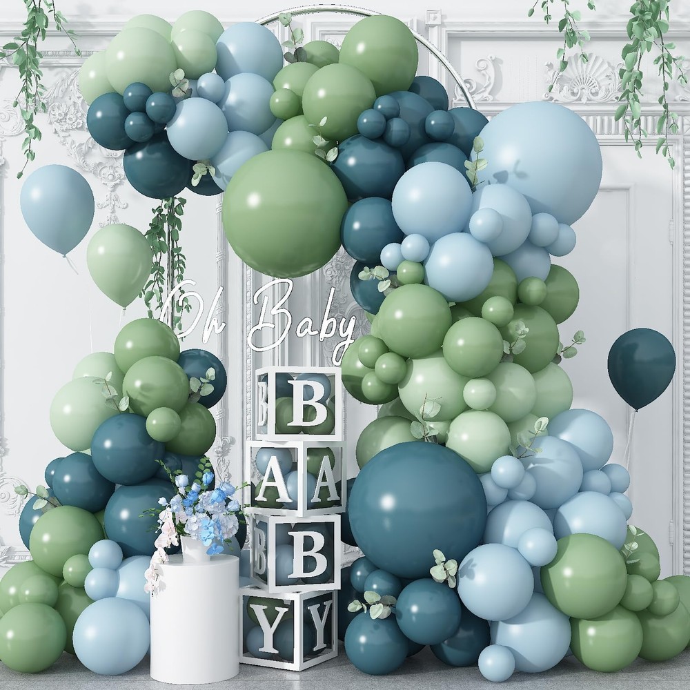 Blue and Green Balloon Arch Kit 107Pcs Dusty Blue Sage Green Balloons Garland…