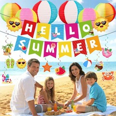 Summer Party Decorations Kit Beach Pool Party Decorations Banner Swirls Lanterns