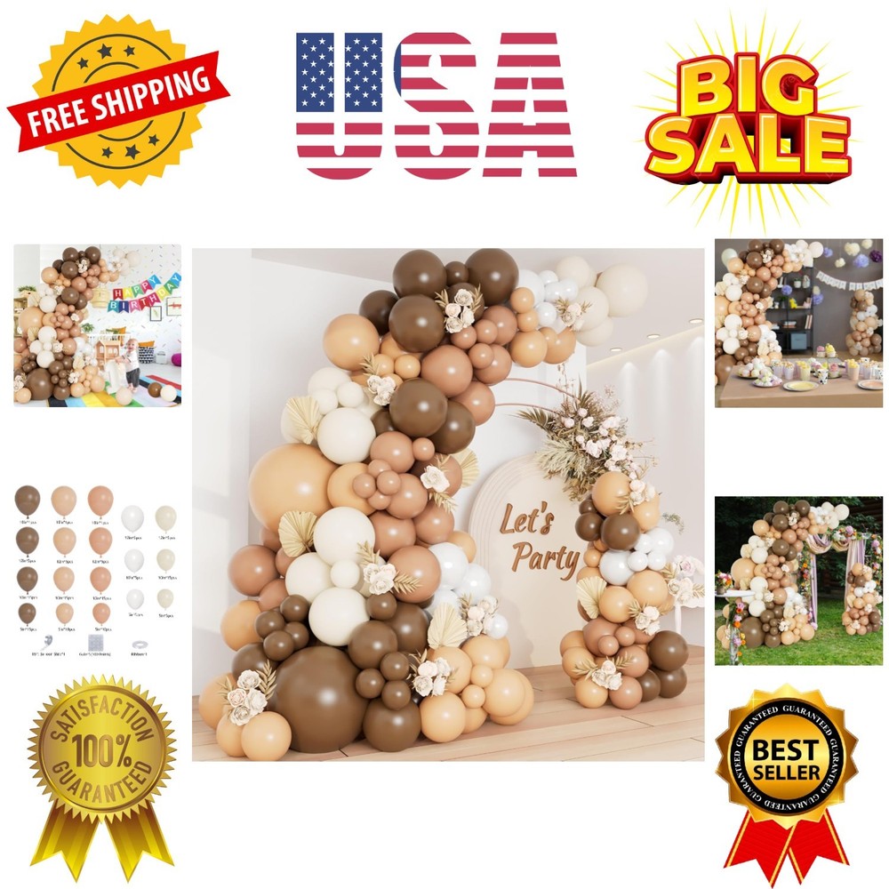 Brown Balloon Garland Arch Kit with Different Size Nude Coffee Brown Ivory Wh…