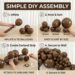 Dark Brown Balloons, 140Pcs 18 12 10 5 Inch Different Sizes Pack Party Latex Bal