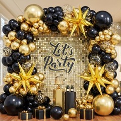 Graduation Balloon Arch Kit 2026, 149pcs black and gold Balloons with Star, B…