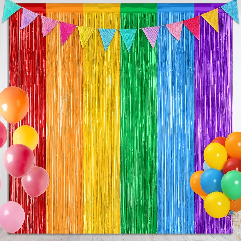 2 Pack Rainbow Backdrop Curtains, 3.28 FT x 7.05 FT Colofull Party Decorations,