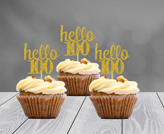 100th Birthday Decoration Glitter Cupcake Topper (SET of 12) 20 Colors Available