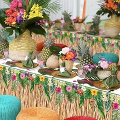 4 Pack Hawaiian Luau Grass Tablecloths Hawaii Luau Table Skirt Party Decorations