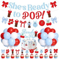 Cherry and Bow Baby Shower Decorations,She’s Ready to Pop Banner Red and Blue…