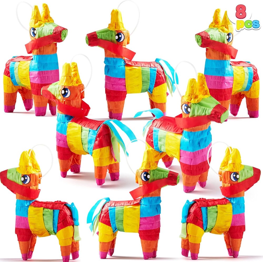 De Mayo 8 pcs Mini Donkey Pinatas 5.7″x7.5″ Rainbow Color for Fun Fiesta Taco Pa
