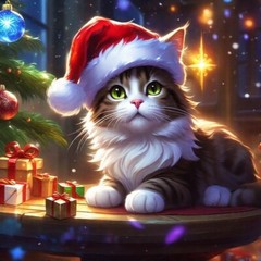 Christmas Cat In A Santa’s Hat Print