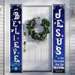 Christmas Front Porch Banners Winter Religious Nativity Scene Sign Holiday Ha…