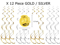 12 PACK GOLD / SILVER Hanging Swirls Party Ceiling Decoration Wedding BdaySpiral