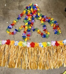 Luau Tiki Hut Decor 4 Lei 20”, 30+ Feet Grass Skirt Border NWOT & Storage Bag