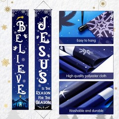 Christmas Front Porch Banners Winter Religious Nativity Scene Sign Holiday Ha…