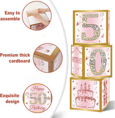 Datamoon 50Th Birthday Decorations Boxes for Women – 3PCS Pink Rose Gold Happy 5
