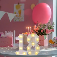 LED Number Blocks 18, Birthday Party Decorations, Light Up Wall Sign, White
