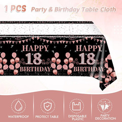 18th Birthday Party Tableware Set 41Pc Rose Gold Plates Napkins Tablecloth
