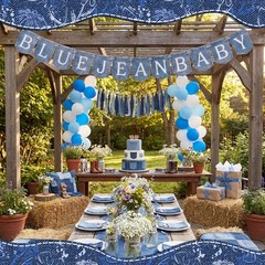 2 Pack Blue Jean Denim Baby Shower Decorations, Blue Jean Baby Welcome Banner…