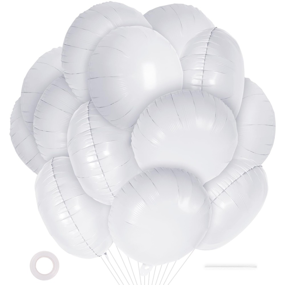 20 Pcs White Round Shaped Balloons,18 Inch Round Foil Balloon,Giant Round Myl…