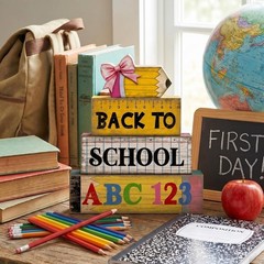 Versatile Rustic Wooden Back to School Decorations – 4 Pcs with Pencil Topper